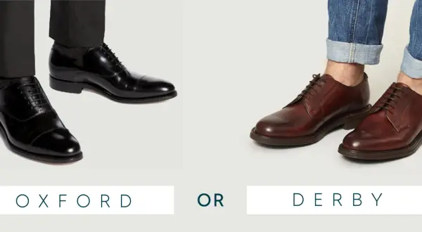 Schwarze Oxford-Schuhe mit Anzughose und braune Derby-Schuhe mit Jeans. Die Wahl zwischen Oxford vs Derby.