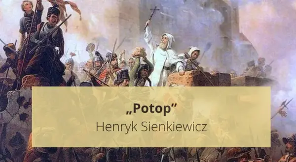 Obraz przedstawia scenę bitwy z powieści "Potop" Henryka Sienkiewicza, gdzie Janusz Radziwiłł dowodzi wojskami.