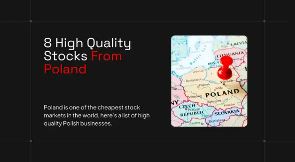 Mapa Polski z pinezką, prezentująca "8 High Quality Stocks From Poland". Idealne dla inwestorów szukających selektywnych akcji polskich.