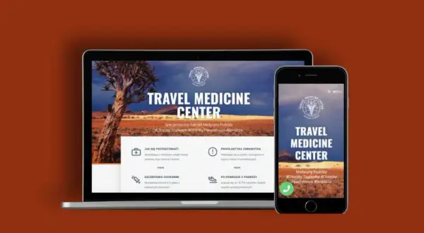 Strona wizytówka przykład: Travel Medicine Center, specjalistyczny gabinet medycyny podróży. Informacje o przygotowaniu do wyjazdu, szczepieniach i profilaktyce.