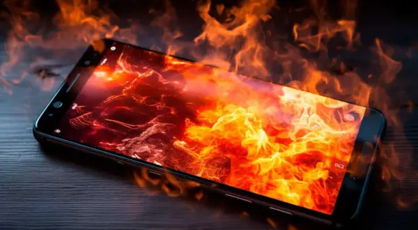 Un móvil ardiendo en llamas, parece que mi móvil se calienta demasiado.