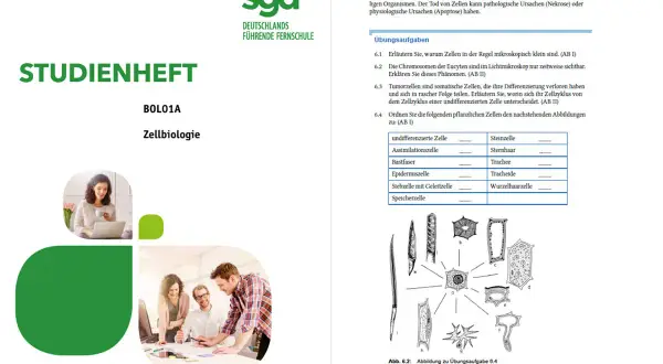Studienheft Zellbiologie für das Fachabi Fernstudium. Übungsaufgaben zur Zellbiologie mit Abbildungen.