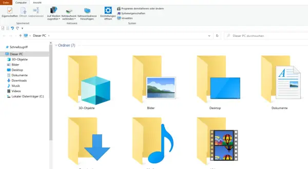 Dateien-Explorer zeigt Ordner wie Bilder, Musik und Videos. Hier speichert OBS Aufnahmen, oft im Ordner "Videos".