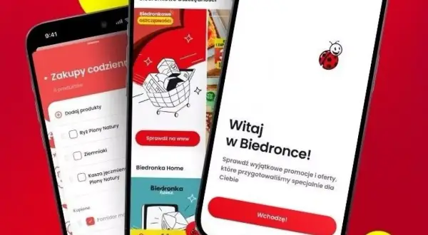 Aplikacja Biedronka: sklep z aplikacjami z listą zakupów, promocjami i powitaniem.