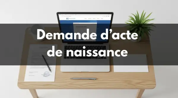 Ordinateur affichant "Demande d'acte de naissance". Facilitez-vous la vie pour consulter acte de naissance en ligne gratuit.