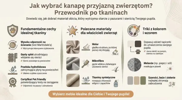 Przewodnik po tkaninach przyjaznych zwierzętom, z uwzględnieniem weluru, mikrofibry i tkanin syntetycznych. Idealne dla miłośników zwierząt, jak np. tkanina sycylia.