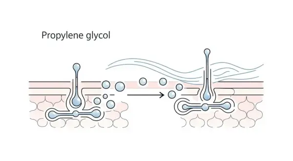 Propylenglykol dringt in die Haut ein und spendet Feuchtigkeit, was zu einer verbesserten Hautstruktur führt.