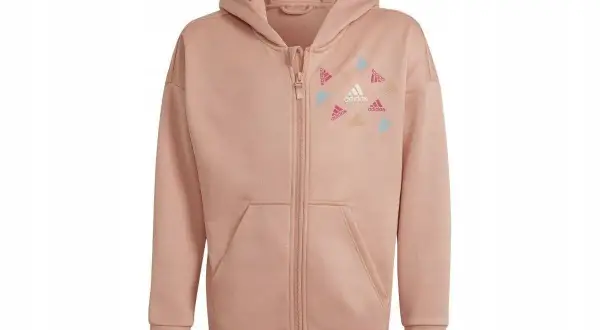 Różowa bluza z kapturem adidas 170 z nadrukiem logo adidas w pastelowych kolorach. Idealna na co dzień.