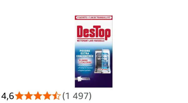 Nettoyant lave-vaisselle DesTop en poudre. Élimine le calcaire et la graisse. Peut-on mettre du Destop dans un lave-vaisselle ? Oui, ce produit est conçu pour cela.
