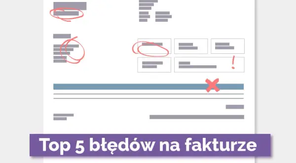 Błędy na fakturze, w tym nieprawidłowy kod PKWiU, zaznaczone na czerwono.