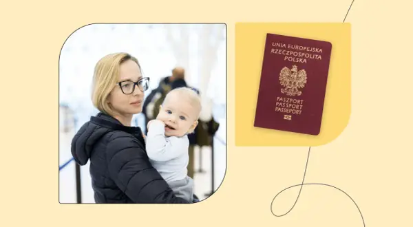 Kobieta z dzieckiem i polski paszport. Dowiedz się, ile kosztuje paszport dla dziecka, aby zaplanować podróż.