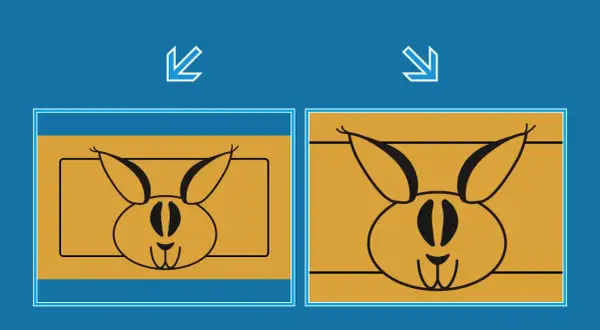 Deux lapins stylisés, l'un dans un cadre rectangulaire, l'autre sans. Le `svg preserveaspectratio` montre comment l'image s'adapte.