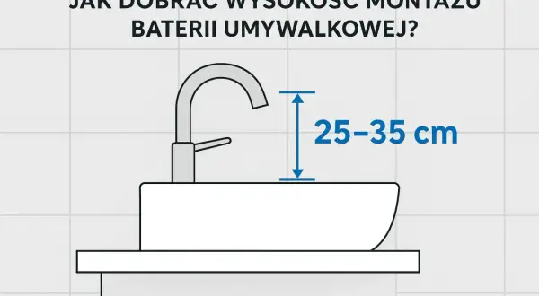 Wysokość montażu baterii umywalkowej powinna wynosić 25-35 cm nad umywalką, by woda swobodnie leciała.