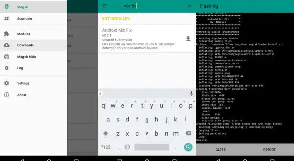 Instalando "Android Mic Fix" con Magisk, un paso clave para cómo rootear Android y mejorar el audio.