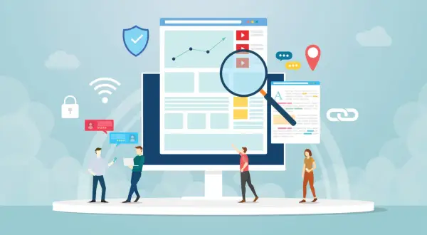 Personas analizan un gráfico de crecimiento en pantalla, mostrando cómo funciona el tráfico orgánico.