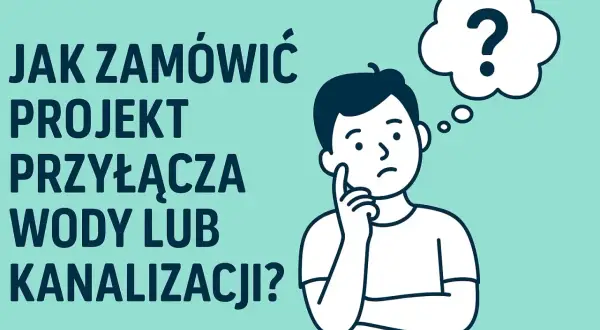 Zastanawiasz się, kto robi projekt przyłącza wody lub kanalizacji? Ilustracja przedstawia młodego mężczyznę z pytajnikiem nad głową.