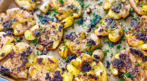 Knusprige, zerdrückte Kartoffeln mit Kräutern und Gewürzen, ein tolles Rezept mit gekochten Kartoffeln für jede Gelegenheit.