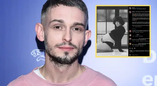 Vito Bambino z żoną, która jest w zaawansowanej ciąży, pozują do sesji zdjęciowej.