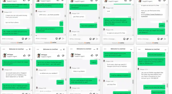 Rozmowa o założeniu konta bankowego, pytania o dokumenty i rezydencję.