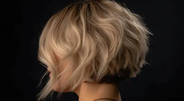 Capelli sfumati dietro donna, un taglio moderno con onde leggere e un contrasto di tonalità bionde e scure.