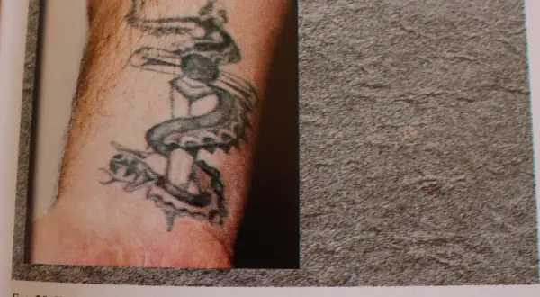 Vide cul fide tatuaż: wąż z koroną na głowie, symbol zemsty.