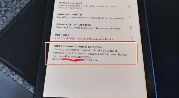 Configuration de l'adresse e-mail pour envoyer des documents à lire ebook sur votre Kindle.