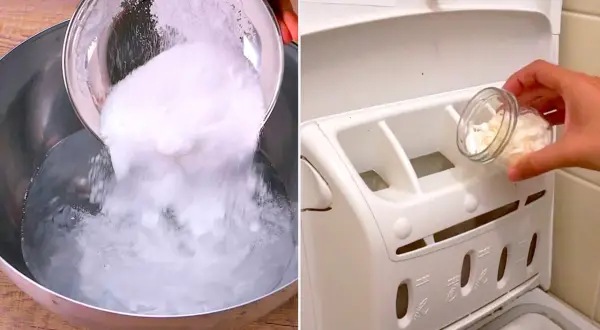 Attenzione! Il detersivo fatto in casa rovina la lavatrice. Si prepara una miscela in una ciotola e si versa nel cassetto del detersivo.