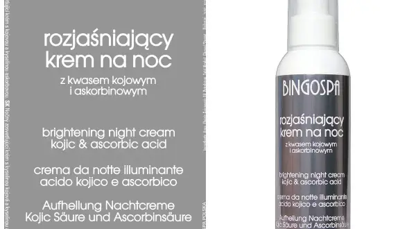 Krem rewitalizujący usuwający oznaki zmęczenia na noc BingoSpa z kwasem kojowym i askorbinowym.