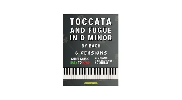 Grafika z nutami fortepianu i tekstem "Toccata i Fuga d-moll".