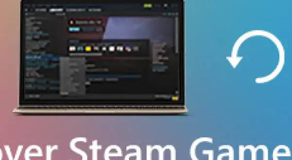 Jak zmienić walutę na Steam? Laptop z interfejsem Steam i ikoną odświeżania.