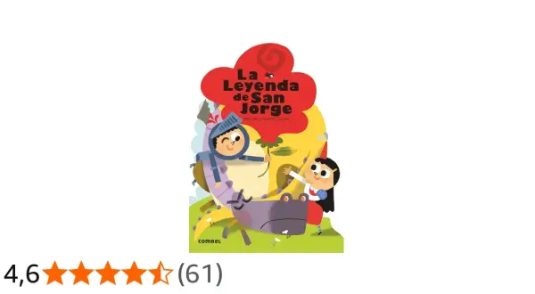 Ilustración de la leyenda de San Jorge para niños: un caballero, una princesa y un dragón amigable.
