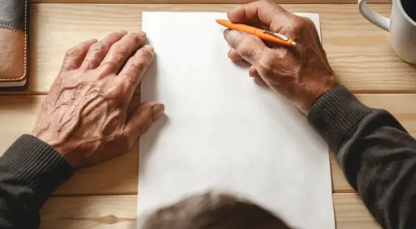 Ręce piszą testament. Zastanawiasz się, ile kosztuje testament notarialny?