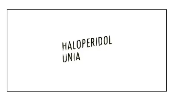 Napis "HALOPERIDOL UNIA" na białym tle. Haloperidol to lek stosowany w leczeniu schizofrenii i innych zaburzeń psychicznych.