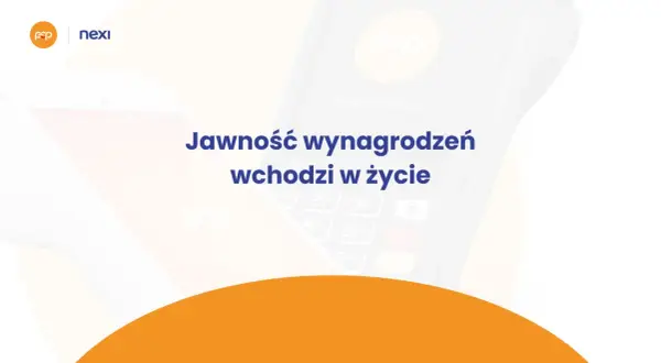 Jawność wynagrodzeń wchodzi w życie. Grafika przedstawia terminal płatniczy z hasłem o zmianach w prawie.