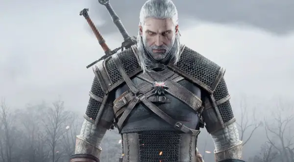 Geralt z Rivii w zbroi, z dwoma mieczami na plecach. Idealny do sprawdzenia wiedźmin 3 wymagania.