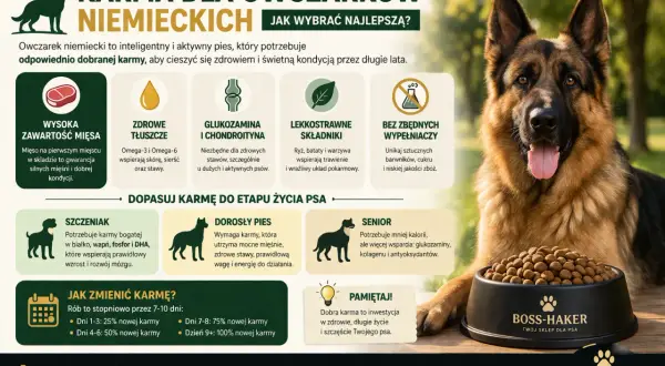 Jaka karma dla owczarka niemieckiego? Wybieraj tę z wysoką zawartością mięsa, glukozaminą i bez zbędnych wypełniaczy. Dopasuj do wieku psa.