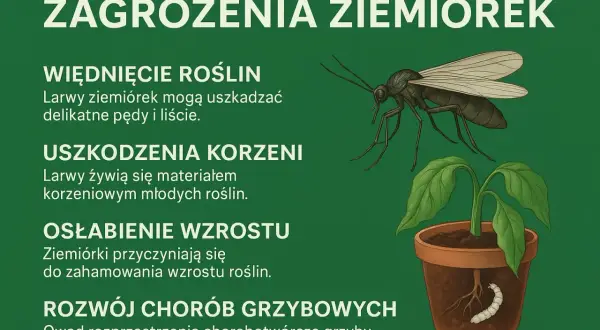 Ziemiórki, małe owady, uszkadzają rośliny, niszcząc korzenie i pędy, hamując wzrost i roznosząc choroby grzybowe.