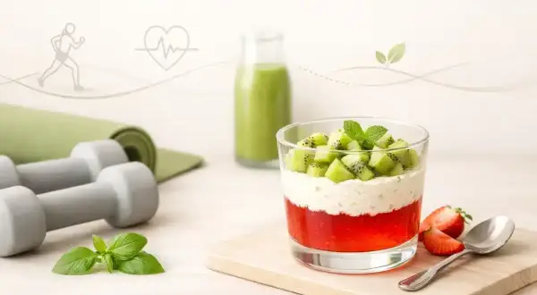 Zdrowy deser z kiwi i truskawkami. Zastanawiasz się, ile kalori ma galaretka? Ten deser to lekka przekąska.