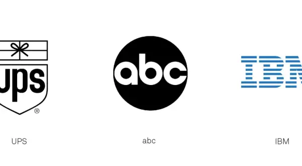 Logos: UPS, the iconic black and white paul rand abc logo, and the blue IBM logo.