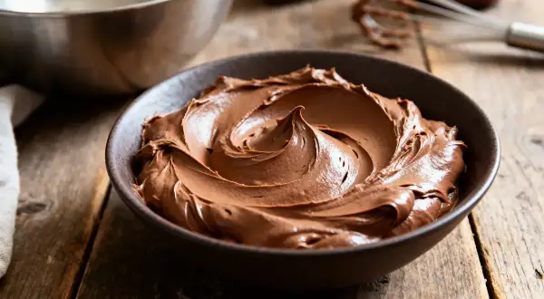 Crème onctueuse au chocolat, prête à être dégustée. Un délice de chantilly mascarpone chocolat.