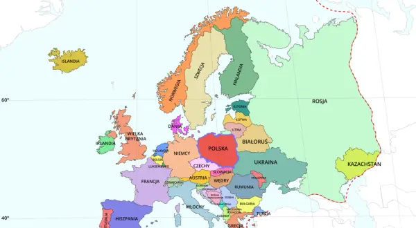 Mapa Europy z zaznaczoną Polską. Gdzie leży Chorwacja? Między Włochami a Węgrami, na południe od Słowenii.