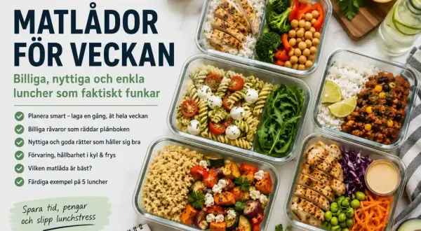 Matlådor för veckan: billiga, nyttiga och enkla luncher som sparar tid och pengar. Fem färdiga exempel på goda och hållbara måltider.