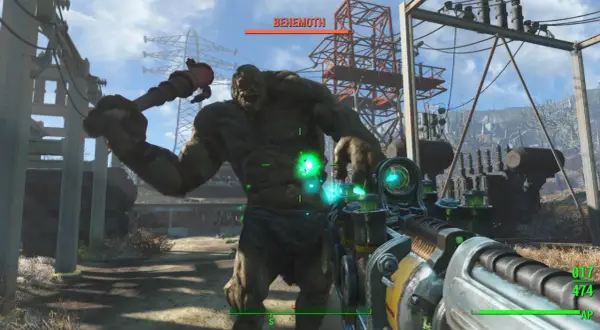 Gracz celuje w Behemota w Fallout 4. Gra wymaga odpowiedniego sprzętu, by poradzić sobie z takimi potworami.