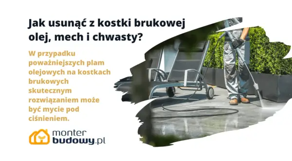 Mycie pod ciśnieniem to skuteczne rozwiązanie, gdy zastanawiasz się, czym wyczyścić kostkę brukową z oleju, mchu i chwastów.