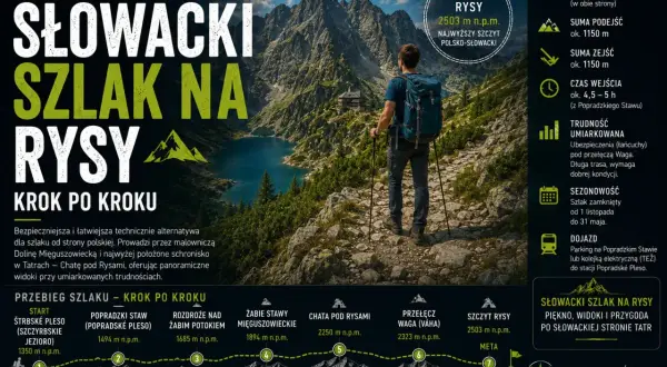 Słowacki szlak na Rysy: trasa od strony słowackiej, umiarkowana trudność, czas przejścia ok. 9-10h. Widoki zapierają dech!