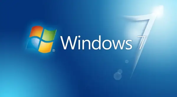 Logo Windows 7 na niebieskim tle. Klasyczny wygląd systemu, który wielu wspomina z sentymentem.