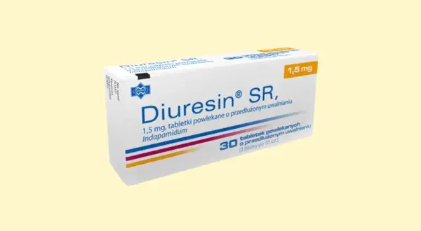 Diuresin SR 1,5 mg - lek z indapamidem, uznawany za najbezpieczniejszy lek na nadciśnienie. Opakowanie 30 tabletek.
