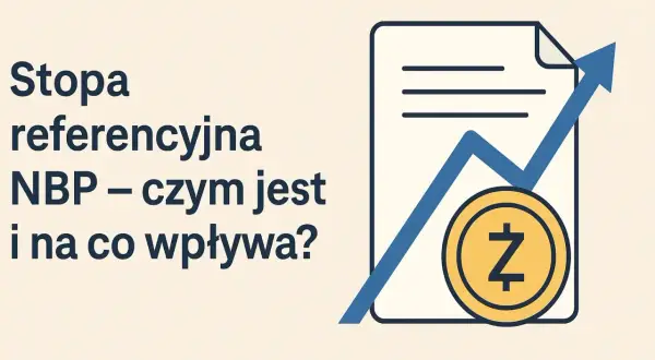 Stopa referencyjna NBP – czym jest i na co wpływa? Wykres wzrostu z monetą i tekstem.
