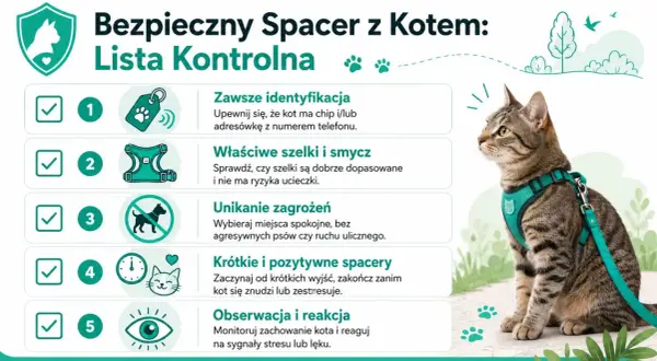 Jak nauczyć kota chodzić na smyczy: lista kontrolna. Kot w szelkach i na smyczy, gotowy na bezpieczny spacer.