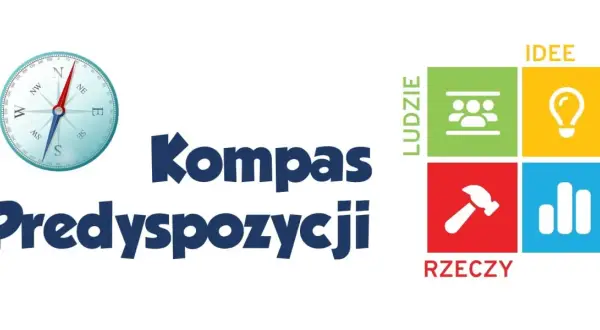 Kompas Predyspozycji: jak czytać kompas, by odkryć swoje talenty. Grafika z kompasem i czterema polami: ludzie, idee, rzeczy, dane.